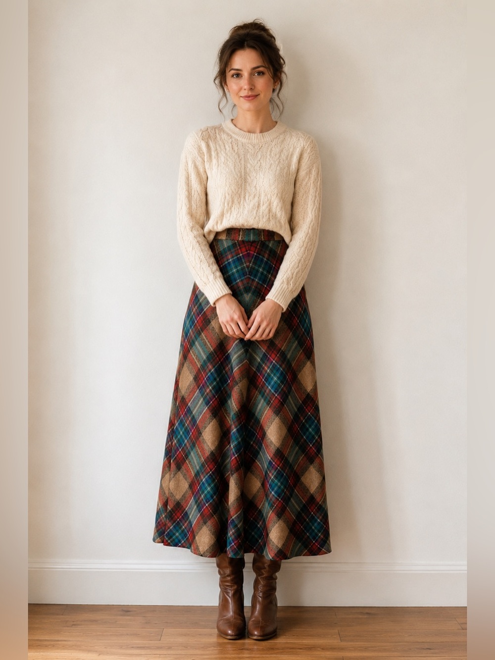 Vintage Wool Plaid Maxi Skirt Size XS Tartan High Rise Cottagecore Academia 70s - Picture 2 of 10